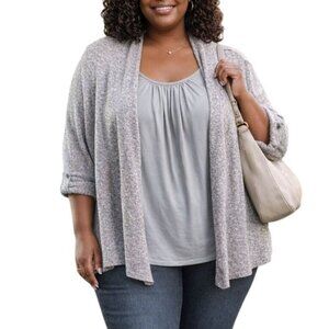 Faded Glory Plus Size 2X Cardigan Top Open Front Layered-Look Gray
